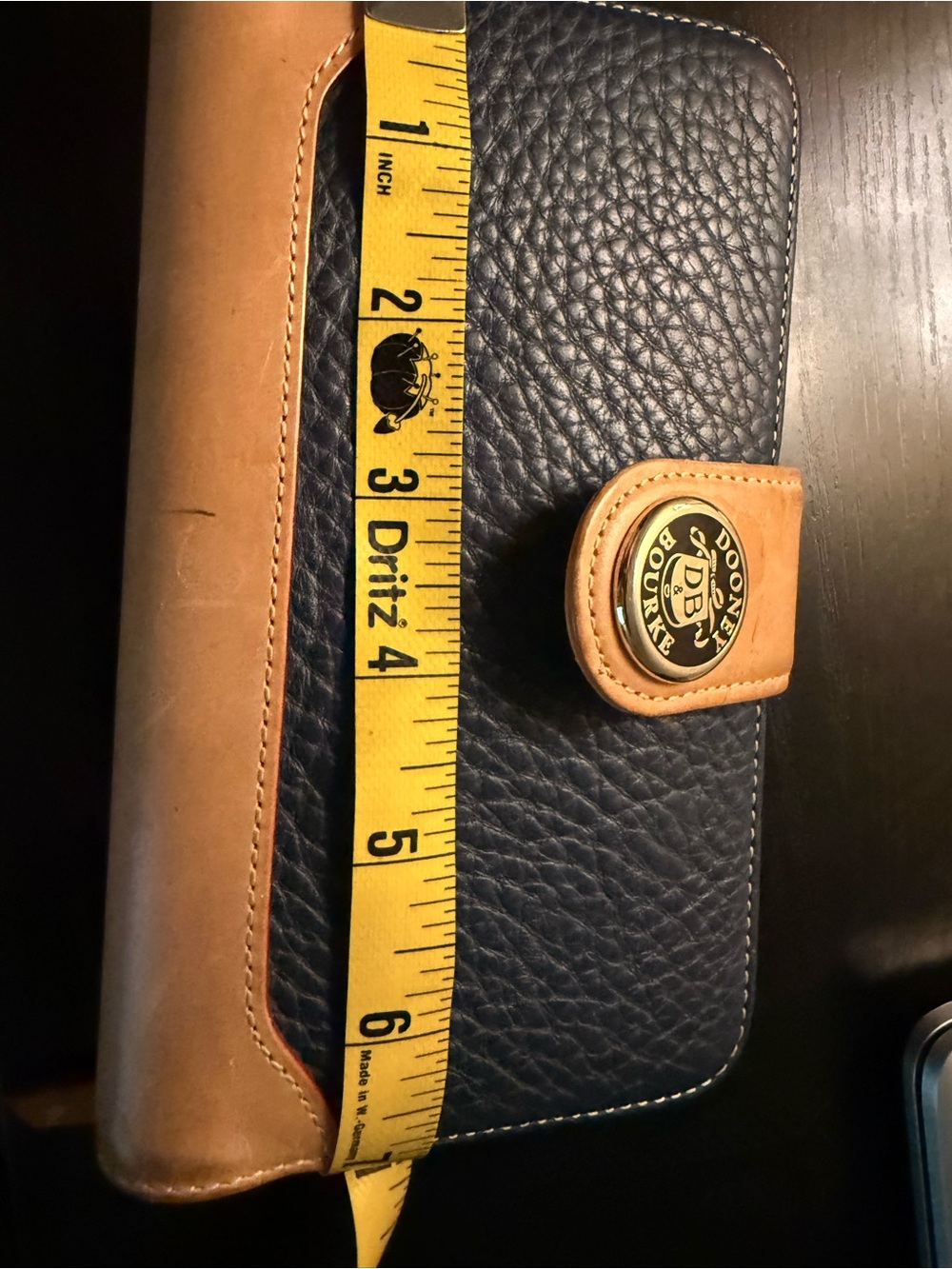 Dooney & Bourke Navy and Tan Leather Zip Wallet - Picture 6 of 7